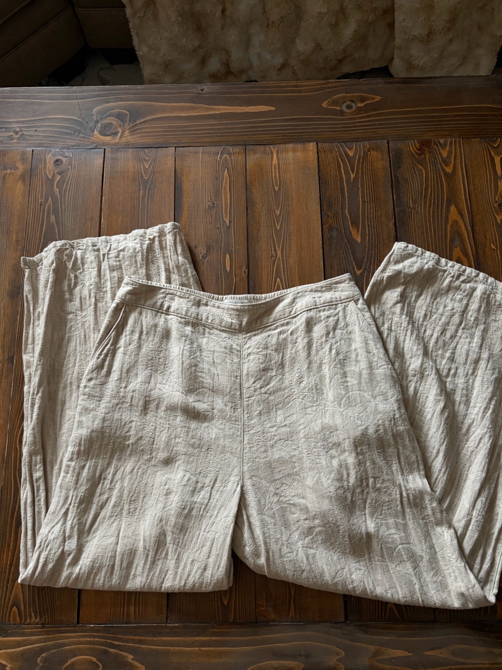Rachel Zoe Beige Wide-Leg Linen-Blend Trousers